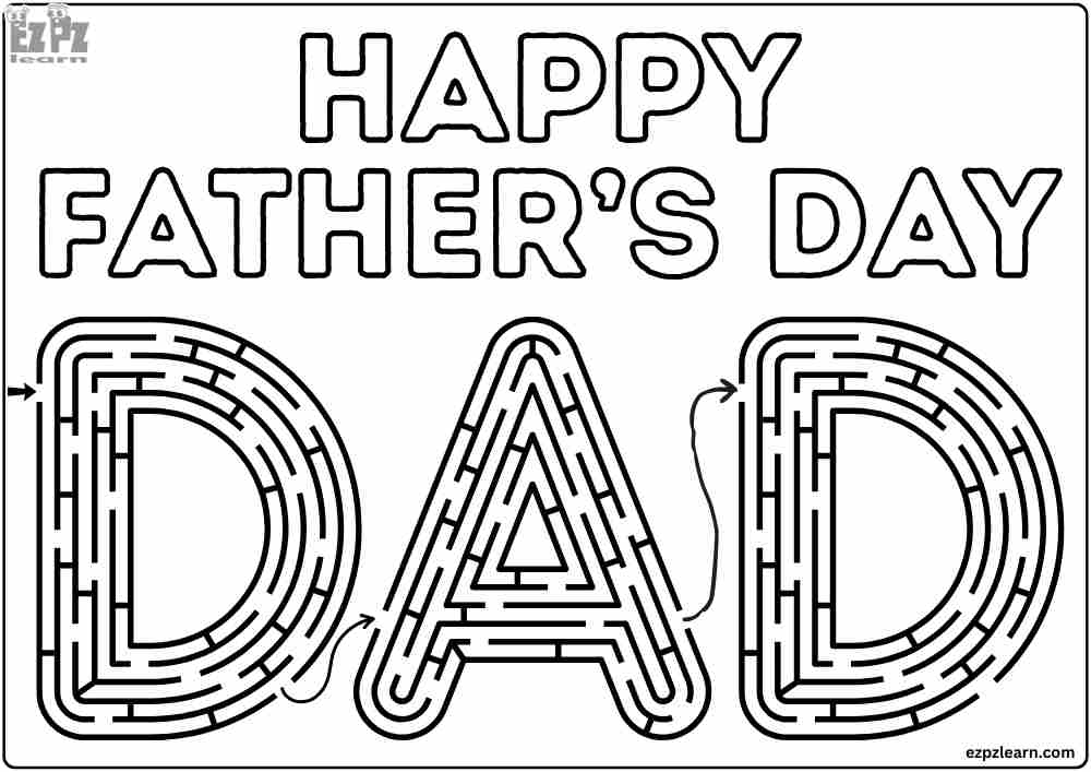 Maze with the Letters DAD Fun Father's Day Activity Free PDF